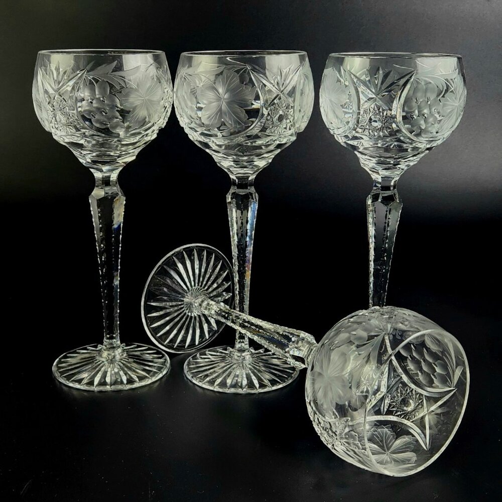 Vintage Stunning Cut-Crystal Hock Wine Glasses - Resemble Nachtmann Traube - 4